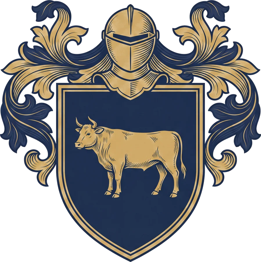 Original Armstrong crest design: a shield with a sturdy ox