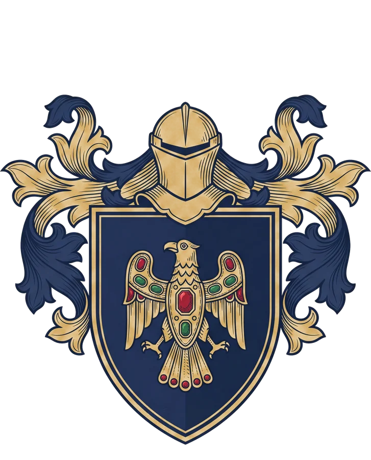 Original Gomez crest design: a shield with a Visigothic eagle brooch