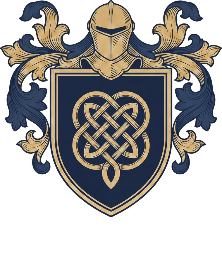 Original Ryan crest design: a shield with a Celtic knot